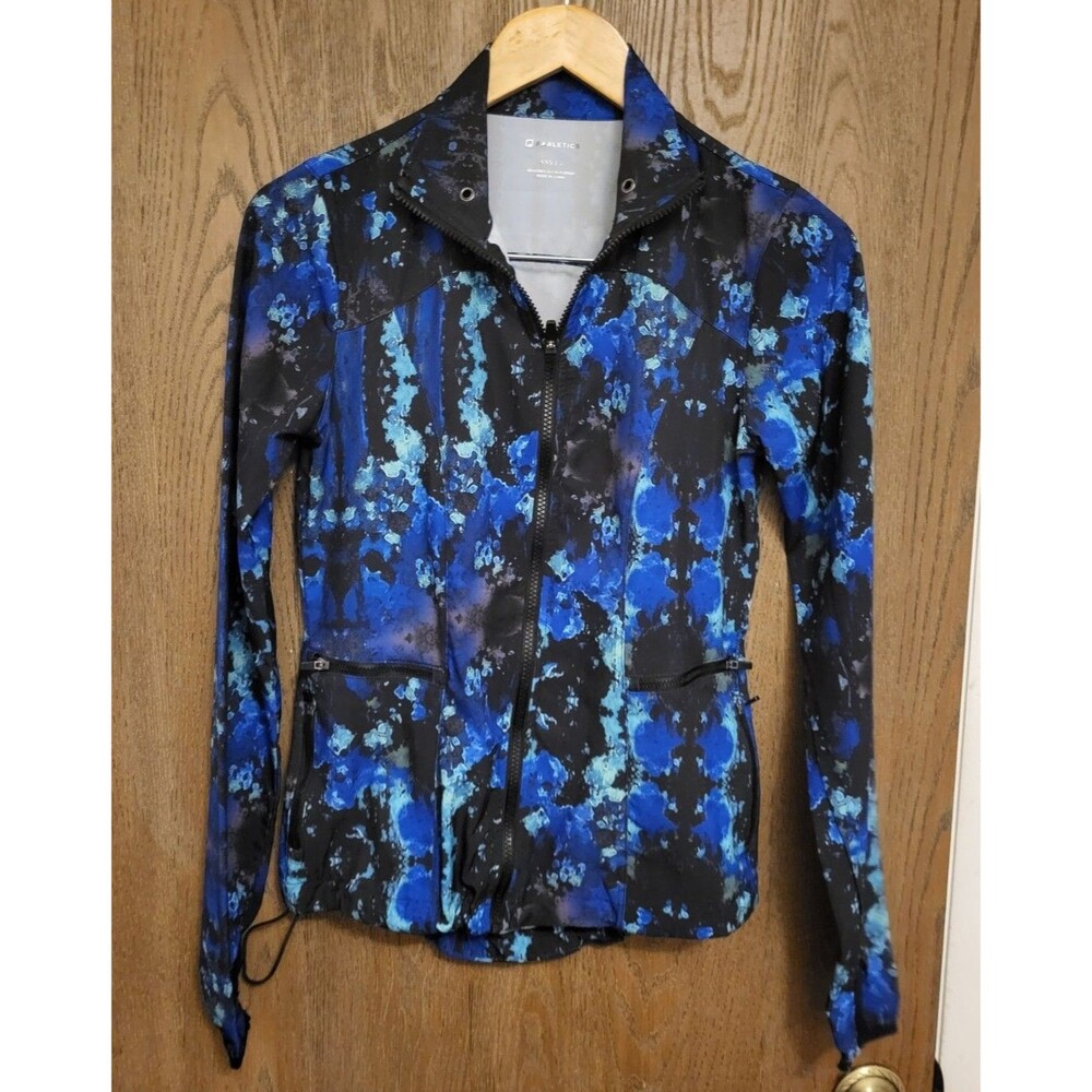 Women’s FABLETICS Blue Black Watercolor Full Zip Jacket  Size XXS 2